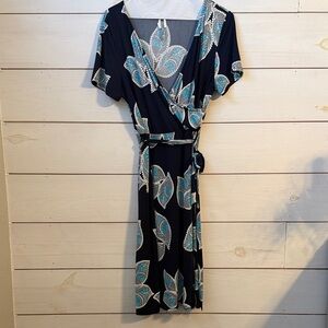 Elegant Blue and White Wrap Dress